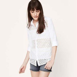 Loft Eyelet Stripe Softened Shirt - Petite Medium (MP) NWOT